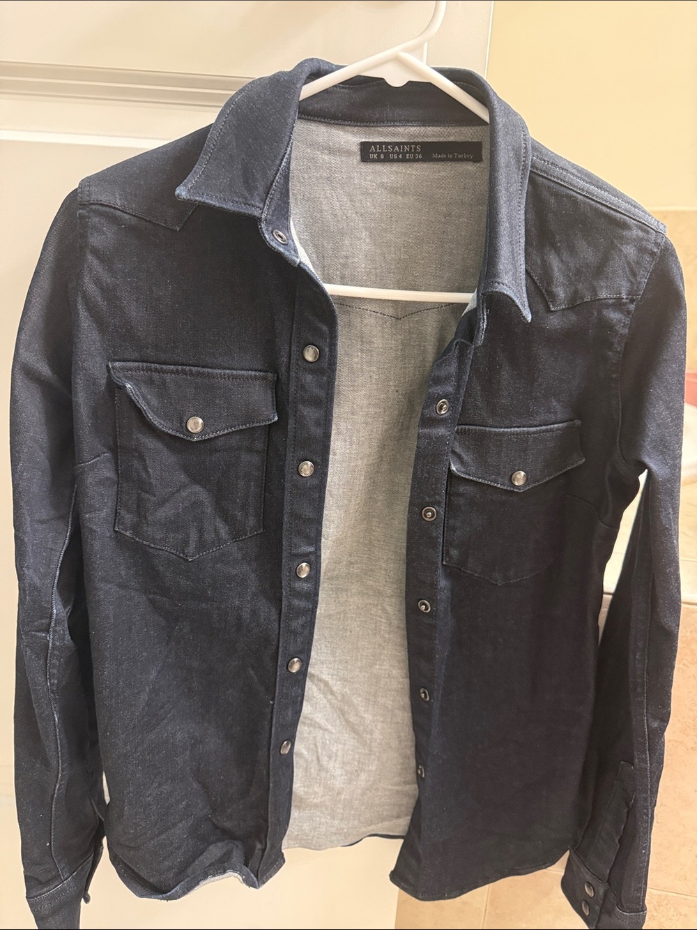 All Saints Dark Navy Denim Shirt Jacket